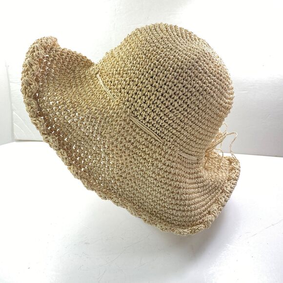 April Cornell Paille Straw Floppy Crochet Hat Wide Brim Peasant Country Gardenin - Picture 1 of 7